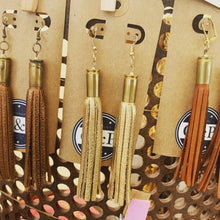 Load image into Gallery viewer, Leather Tassel Bullet Casing Earrings