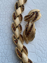 Load image into Gallery viewer, Rare Vintage TRIFARI Brushed Gold and Amber Bracelet and Earrings Set