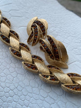 Load image into Gallery viewer, Rare Vintage TRIFARI Brushed Gold and Amber Bracelet and Earrings Set
