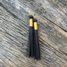 Load image into Gallery viewer, Leather Tassel Bullet Casing Earrings