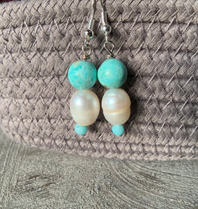 Turquoise & Large Freshwater Pearl Earrings