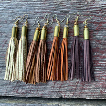 Load image into Gallery viewer, Leather Tassel Bullet Casing Earrings