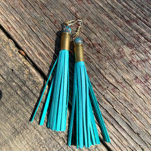 Load image into Gallery viewer, Leather Tassel Bullet Casing Earrings