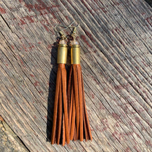 Load image into Gallery viewer, Leather Tassel Bullet Casing Earrings