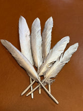Load image into Gallery viewer, Medium Silver Metallic Painted Feather Hat Jazz