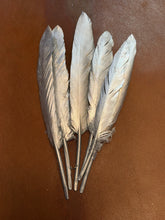 Load image into Gallery viewer, Medium Silver Metallic Painted Feather Hat Jazz