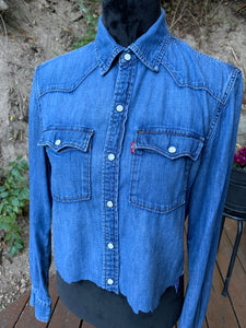 Vintage Cropped Levis Denim Shirt with Pearl Snaps