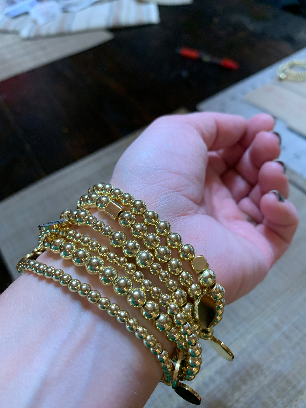 18k Gold Plated Stack of Five Beaded Bracelets