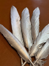 Load image into Gallery viewer, Medium Silver Metallic Painted Feather Hat Jazz