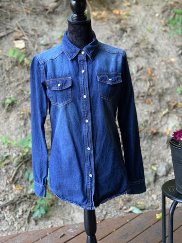Denim Shirt with Pearl Snaps