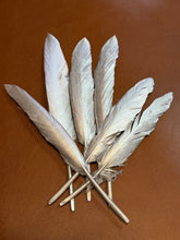 Load image into Gallery viewer, Medium Silver Metallic Painted Feather Hat Jazz