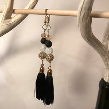 Load image into Gallery viewer, Black Tassel Drop Earrings with Various Stones