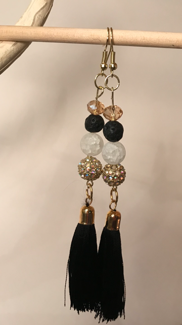 Black Tassel Drop Earrings with Various Stones