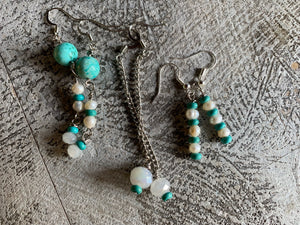 Turquoise & Glass Faceted Chain Earrings