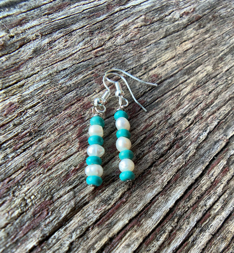 Turquoise & Freshwater Pearl Earrings