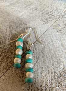 Turquoise & Freshwater Pearl Earrings