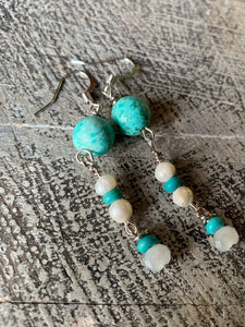 Turquoise, Freshwater Pearl & Glass Faceted Earrings