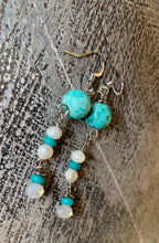 Load image into Gallery viewer, Turquoise, Freshwater Pearl &amp; Glass Faceted Earrings