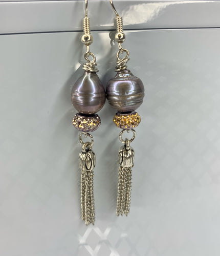 Freshwater Pearls & Disco Bead Tassel Earrings