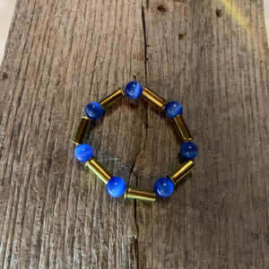 Vibrant Blue Glass Beaded & Brass Bullet Casing Bracelet