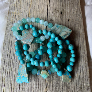 Turquoise Beaded & Large Raw Stone Bracelet