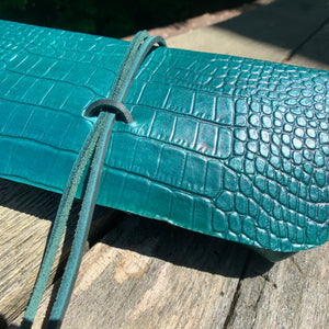 The Priscilla in Emerald Green Metallic Dyed Croc Embossed