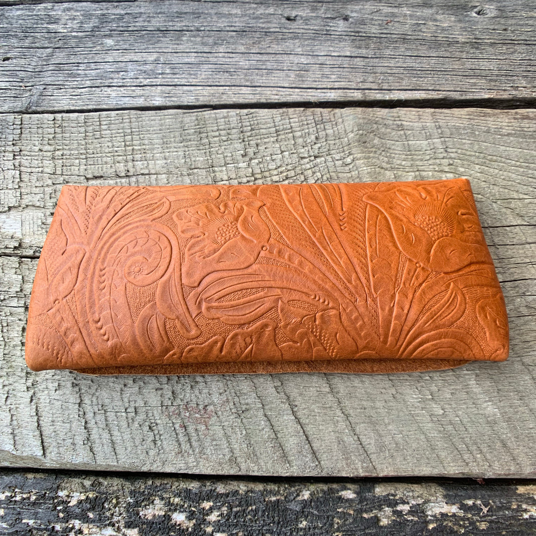 “The Priscilla” Clutch in Tobacco Embossed Leather