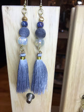Load image into Gallery viewer, Blue Rough Agate  Stone &amp; Tassel Earrings
