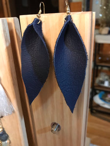Navy Blue Leather Earrings
