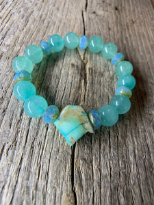 Turquoise Beaded Bracelet with Raw Stone Accent