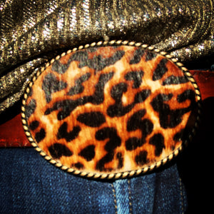 Hair on Hide Leopard Printed Belt Buckle