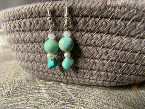 Turquoise, Freshwater Pearls & Howlite Earrings