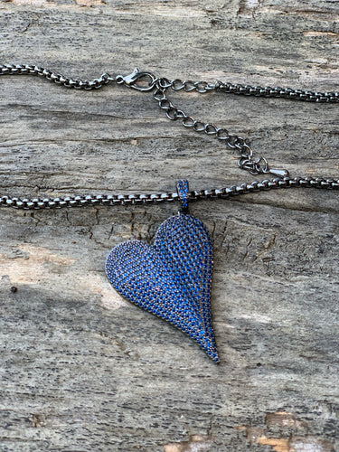 Navy CZ Micro Pave Heart Breaker Necklace