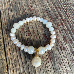 Matte Quartz, Glass Faceted & Pearl Bracelet