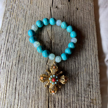 Load image into Gallery viewer, Turquoise &amp; Glass Beaded Bracelet with Vintage Pendant Charm