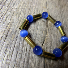 Load image into Gallery viewer, Vibrant Blue Glass Beaded &amp; Brass Bullet Casing Bracelet