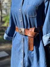 Load image into Gallery viewer, This belt is the best! It&#39;ll fit just about anybody . Scrawny? Well, until you get yourself a cheeseburger, do. this:  wrap that excess (and supple!) strap around the back &amp; through the loop it creates. Stylist and fun! Have a few COVID LBS like me? Hey, man. No judgment here. Just loosen that baby out . All the way, if you want. You&#39;ll look amazing!  