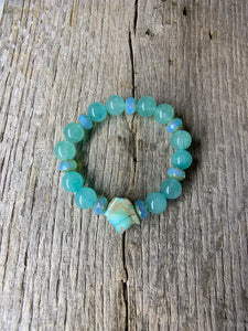 Turquoise Beaded Bracelet with Raw Stone Accent