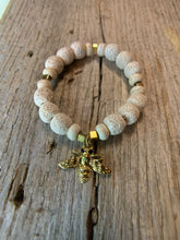 Load image into Gallery viewer, Rough Agate White Beaded Bracelet with Gold Bee Charm