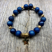 Load image into Gallery viewer, Blue &amp; Gold Beaded Bracelet with Gold Star Charm