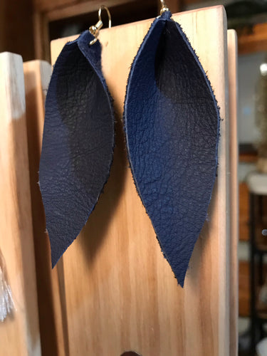 Navy Blue Leather Earrings