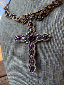Private Collection Antique Brass Collar Necklace with Cross Pendant