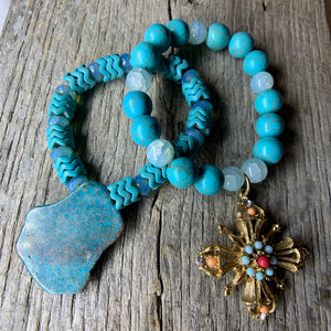 Turquoise Beaded Bracelet with Large Turquoise Stone