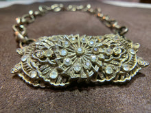 Load image into Gallery viewer, Antique Brass Linked Chain with Vintage Crystal Broach