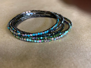 Stack of Dainty Colorful Rhinestone Bracelets