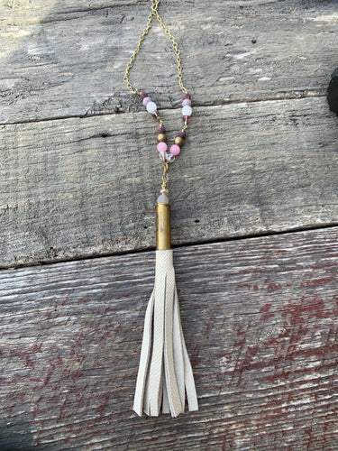 Custom Bullet Casing and Leather Tassel Necklace