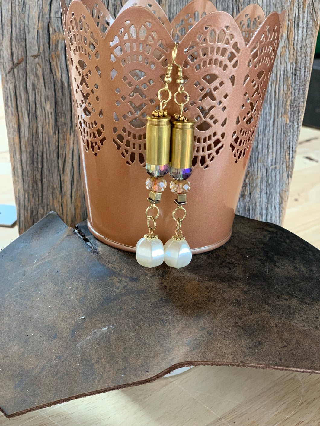 Custom Bullet Bead & Pearl Drop Earrins