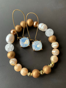 Quartz, Agate & Freshwater Pearl Beaded Bracelet