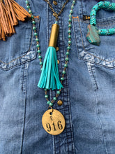 Load image into Gallery viewer, 916 Brass Tag &amp; Turquoise Beaded Necklace