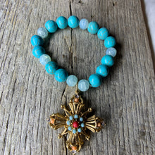 Load image into Gallery viewer, Turquoise &amp; Glass Beaded Bracelet with Vintage Pendant Charm